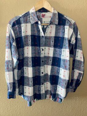 Vintage Blue Flannel Shirt Plaid Long Sleeve Men's Large